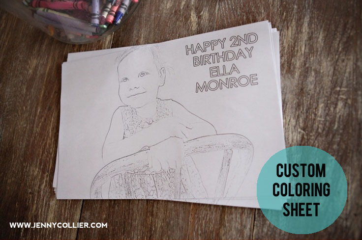 Custom coloring sheet for birthday party