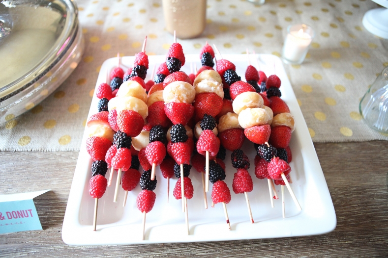 Fruit and Donut Skewers for a Bridal Shower Brunch