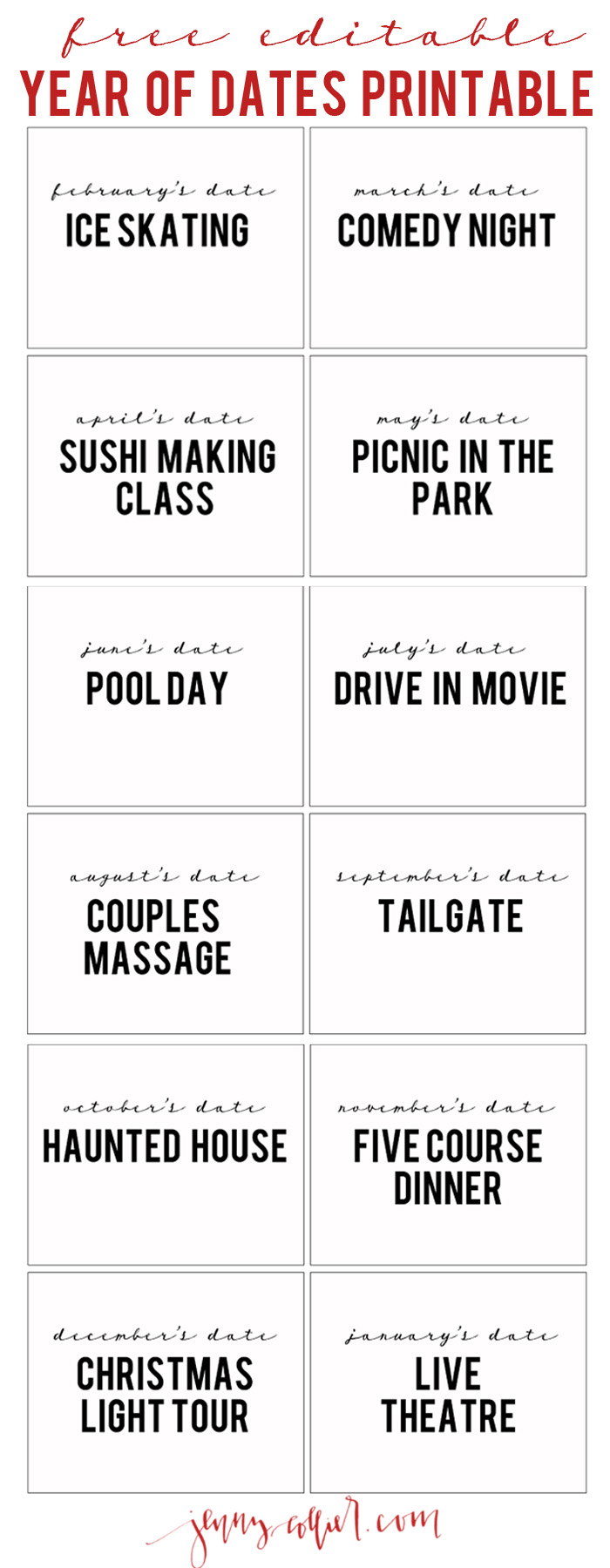 Year of Dates Printable