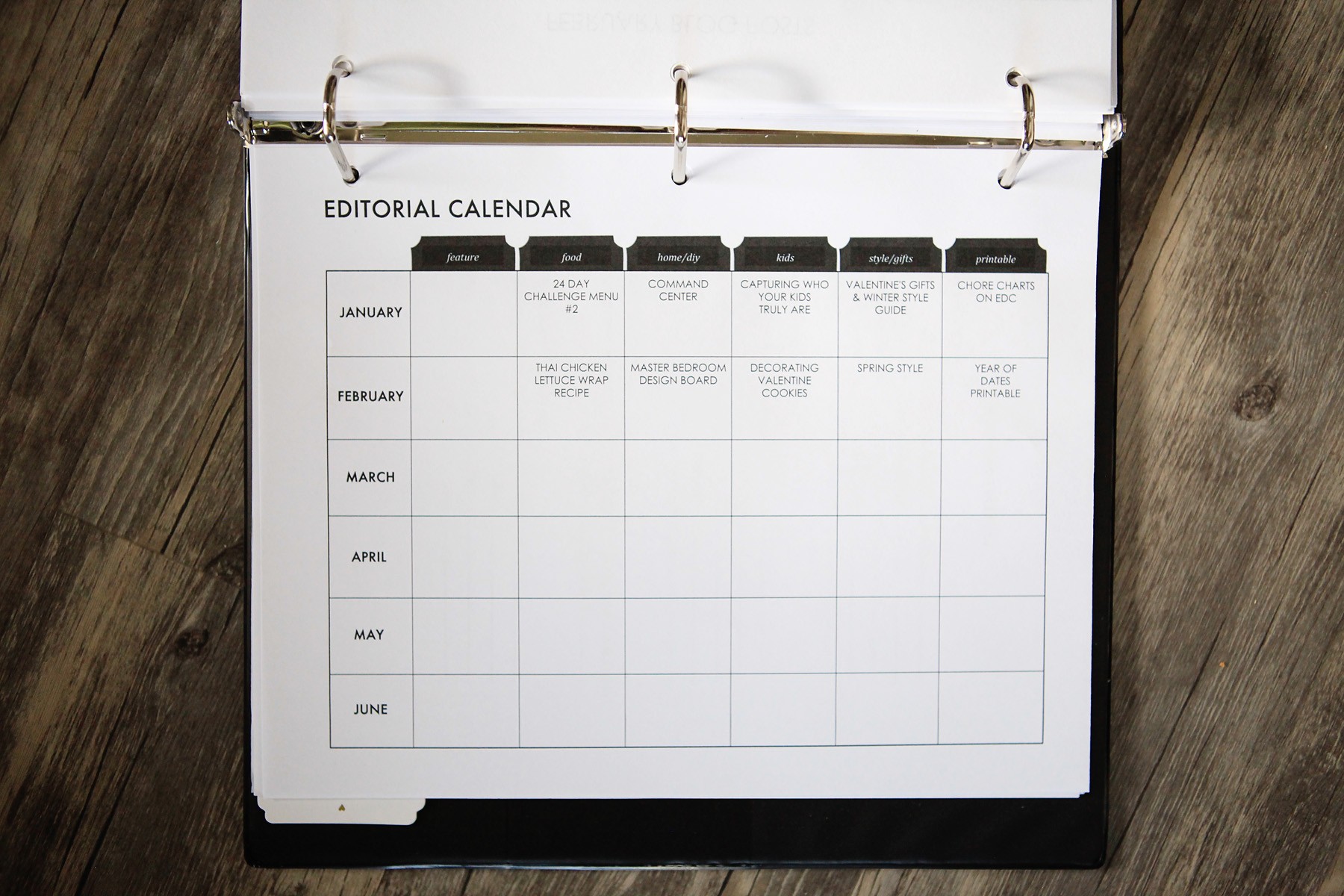 Printable editorial calendar