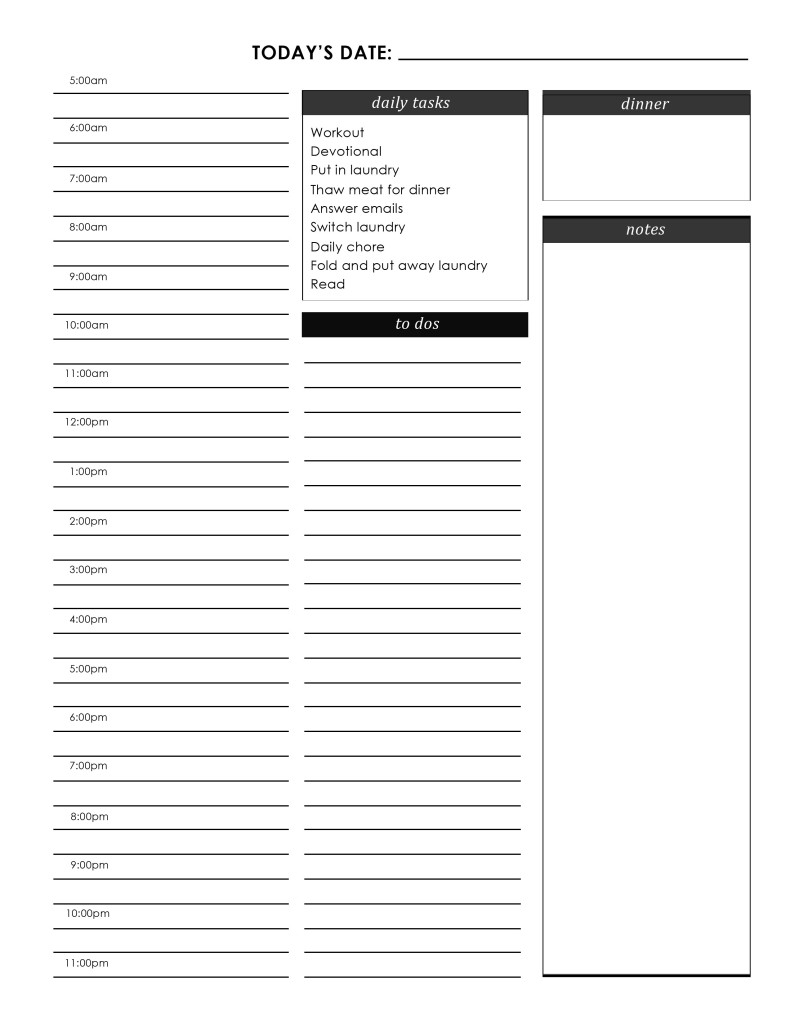 Free printable daily planner - simply edit with your daily tasks