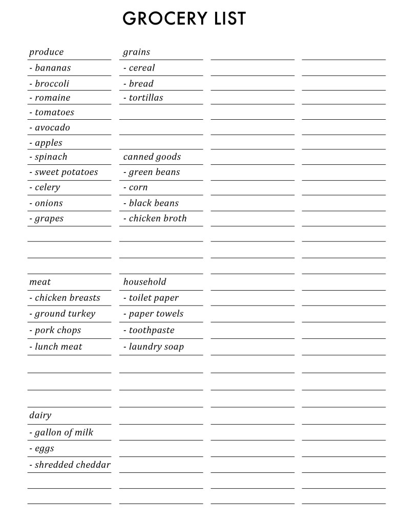 Free printable grocery list: simply fill in with items that you normally buy, print, and highlight when needed