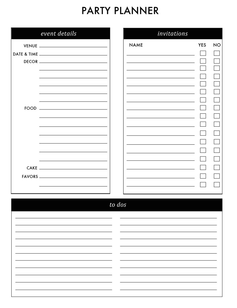 Free printable party planner for your planner or homekeeping binder