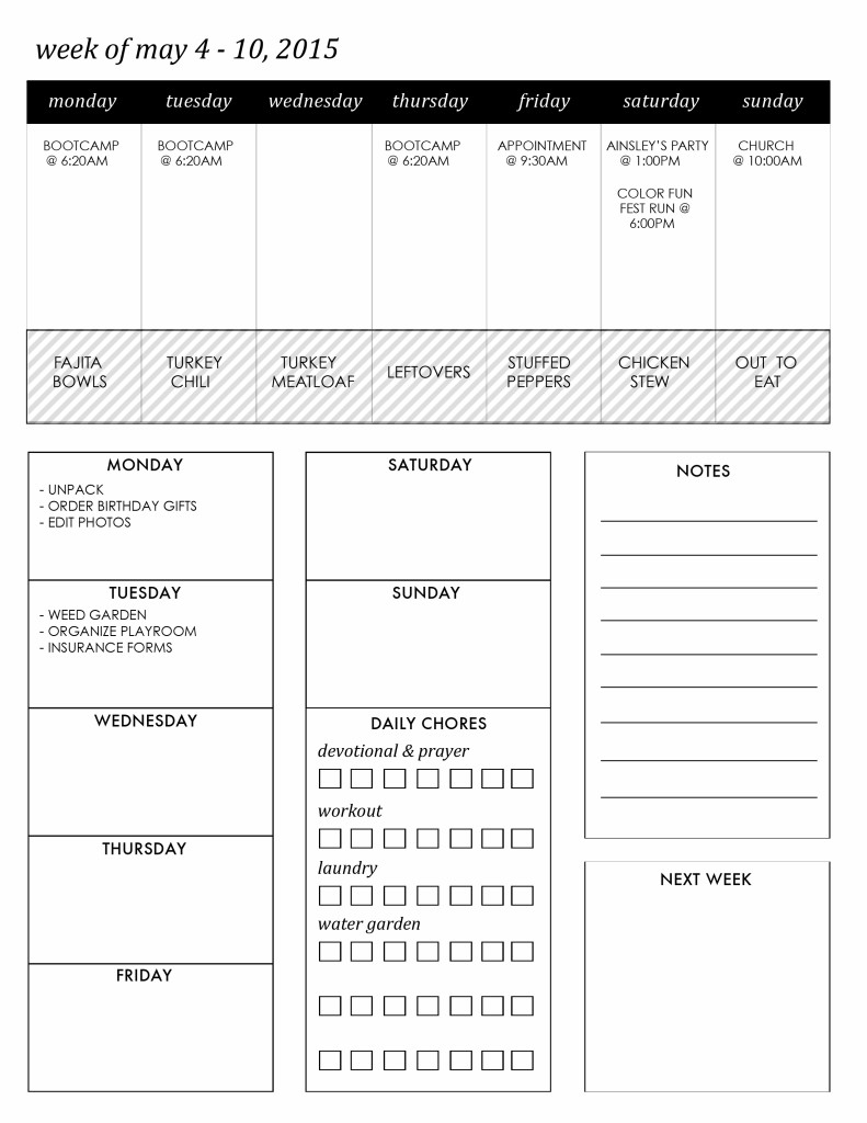 Free printable week at a glance