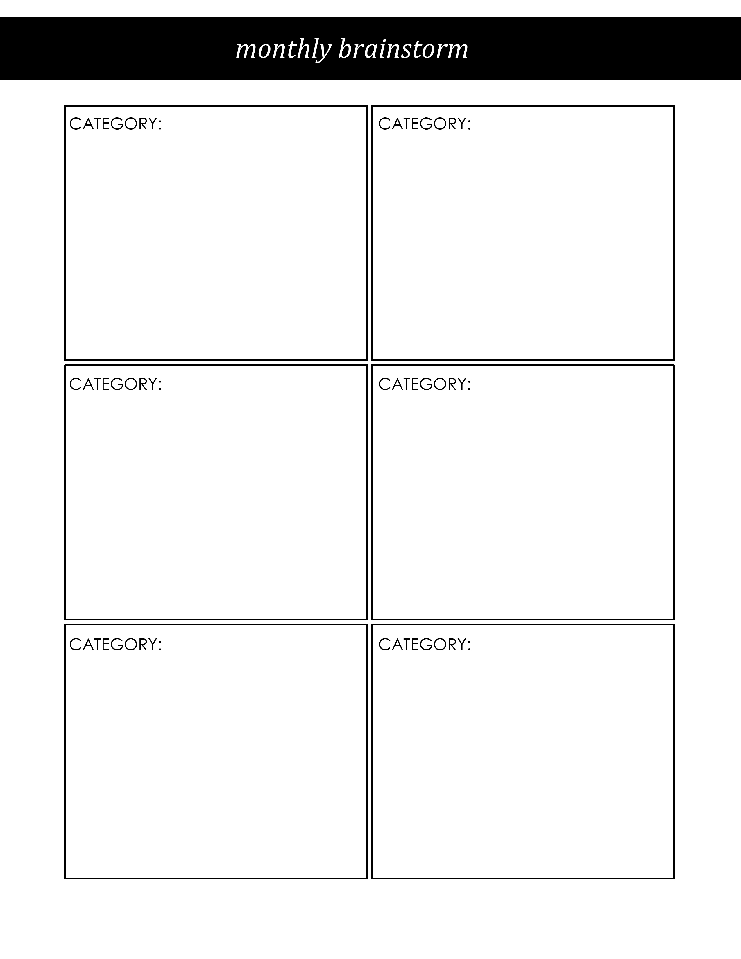 Free printable monthly blog brainstorm