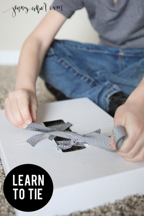 Teach your child to learn to tie shoes with this easy DIY shoelace box.