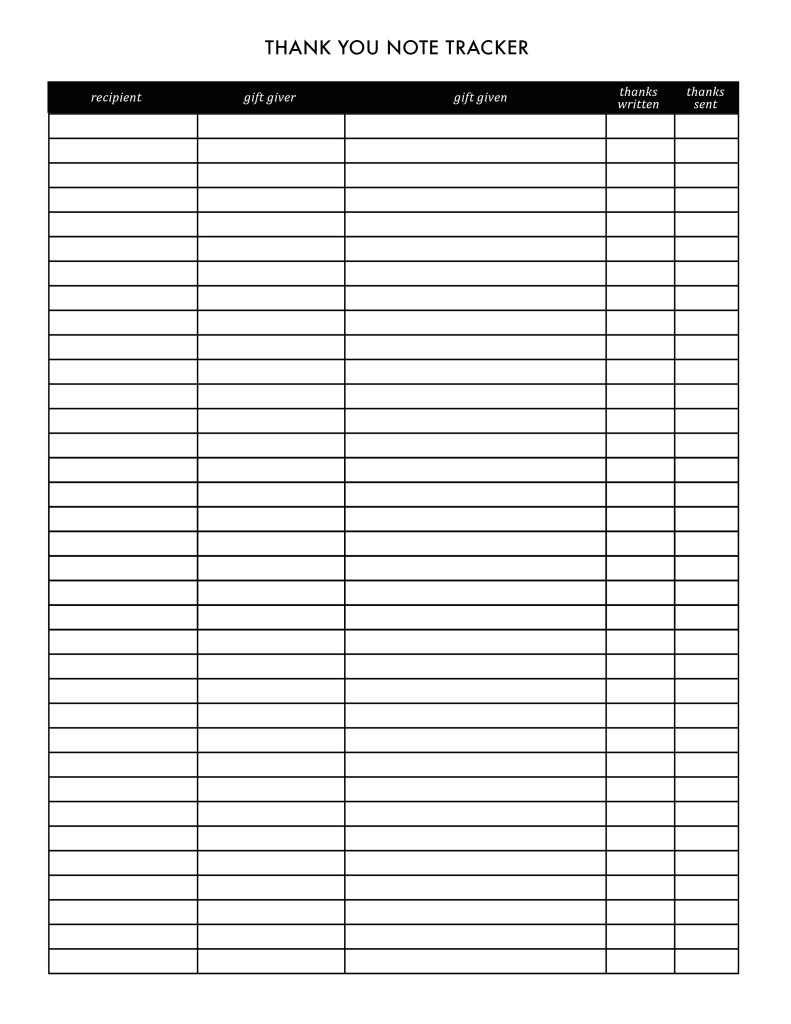 Thank you note tracker